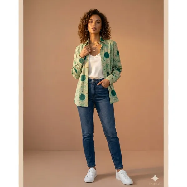 Green_Printed_Button-Down_Shirt_for_Women