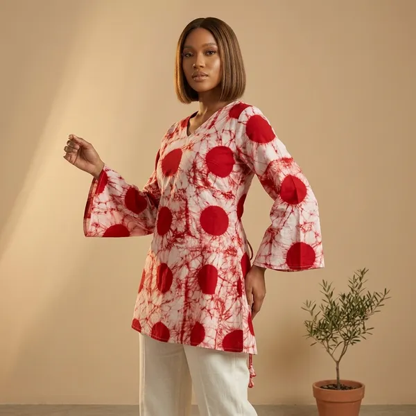 Red_Tie-Dye_Polka_Dot_Flared_Sleeve_Tunic_Top_for_Women