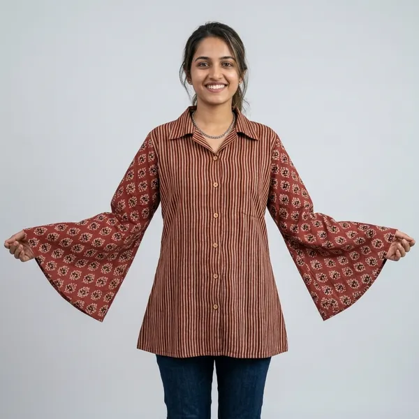 Brown_Striped_Cotton_Bell_Sleeve_Shirt_Top_for_Women
