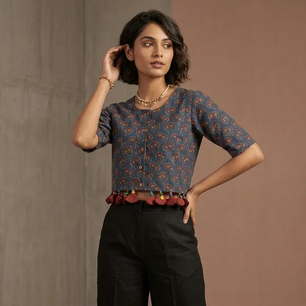 Blue_Floral_Print_Cotton_Crop_Top_with_Pom-Pom_Trim_for_Women