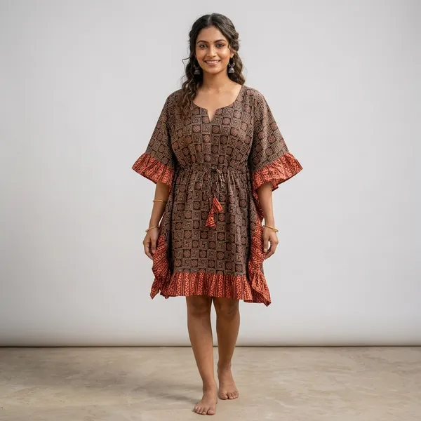 Brown_Geometric_Print_Bell_Sleeve_Kaftan_Dress_for_Women