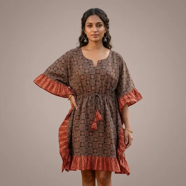 Brown_Geometric_Print_Bell_Sleeve_Kaftan_Dress_for_Women