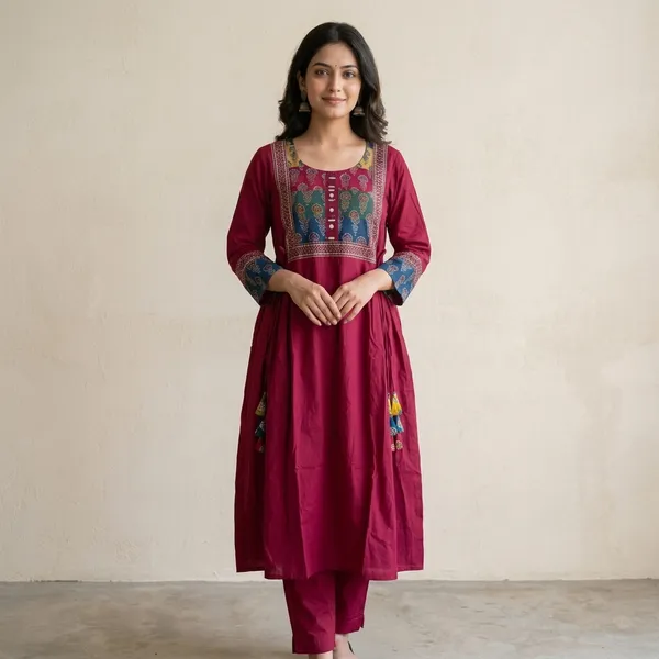 Maroon_Embroidered_Anarkali_Kurta_with_Pants_for_Women