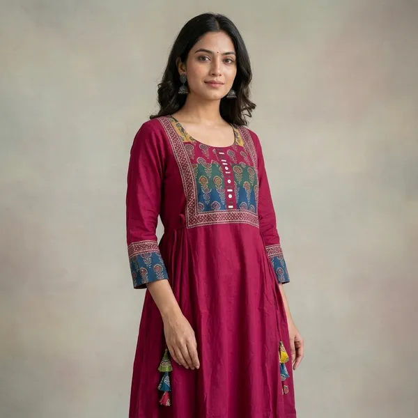 Maroon_Embroidered_Anarkali_Kurta_with_Pants_for_Women
