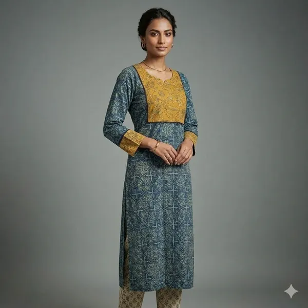 Teal_and_Mustard_Block_Print_Cotton_Straight_Kurta_for_Women