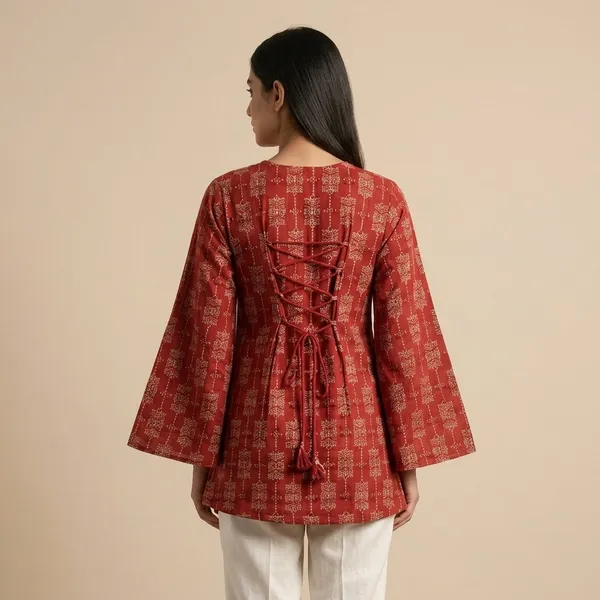 Red_Printed_Cotton_A-Line_Tunic_with_Back_Tie_Detail_for_Women