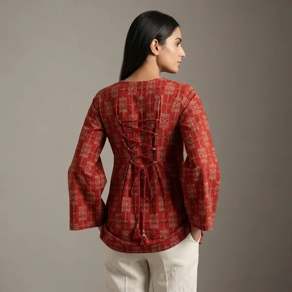 Red_Printed_Cotton_A-Line_Tunic_with_Back_Tie_Detail_for_Women