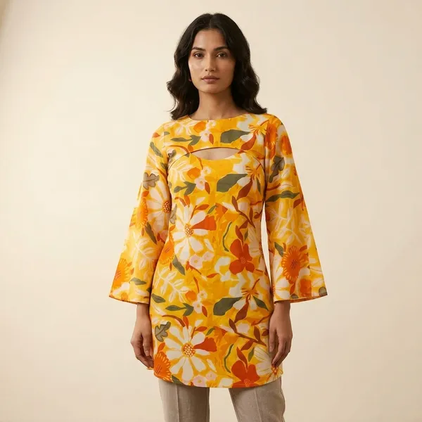 Yellow_Floral_Print_Cotton_Tunic_for_Women