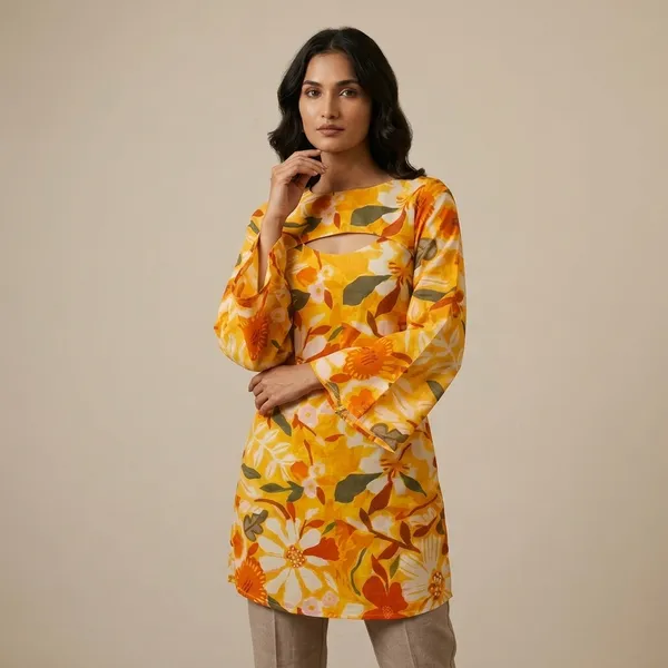 Yellow_Floral_Print_Cotton_Tunic_for_Women