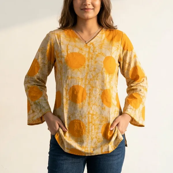 Yellow_Tie_Dye_Cotton_V-Neck_Tunic_Top_for_Women