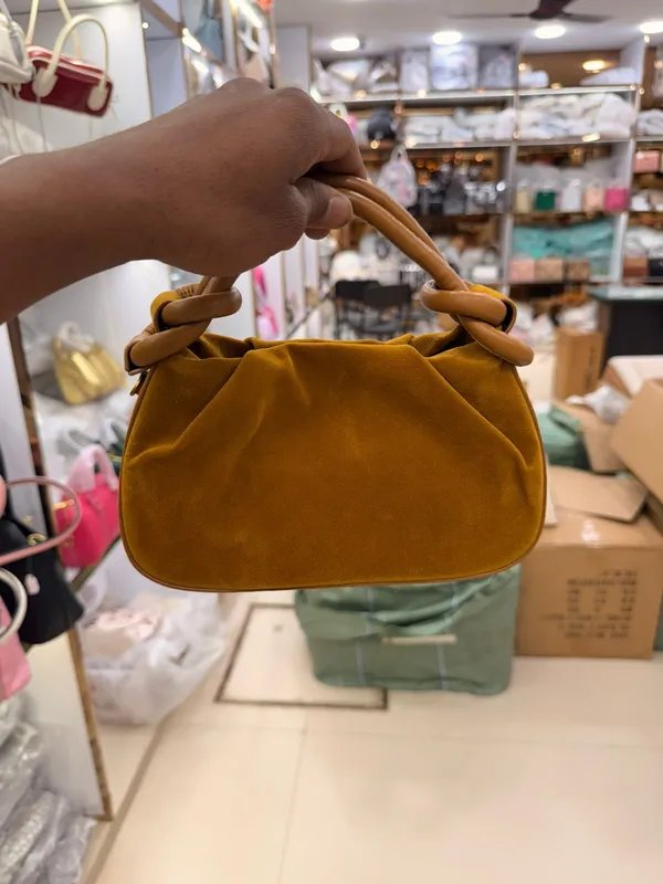 Mustard_Suede_Knotted_Handle_Handbag