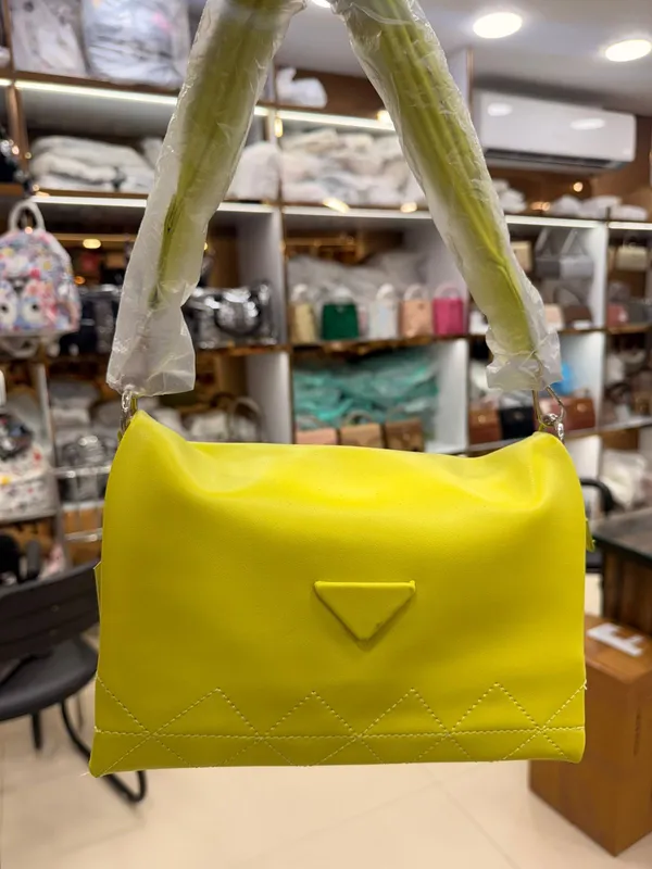 Yellow_Quilted_Shoulder_Bag_With_Green_Straps