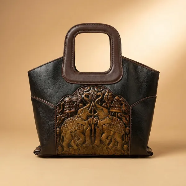 Peacock_Embossed_Wooden_Handle_Handbag