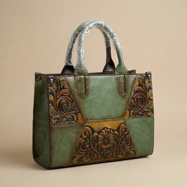 Olive_Green_Floral_Embossed_Handbag