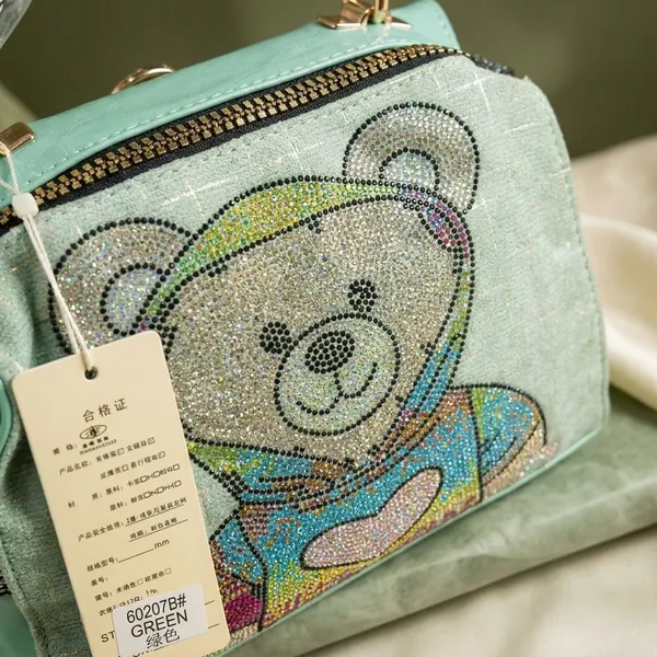 Mint_Green_Teddy_Crystal_Mini_Handbag_With_Chain