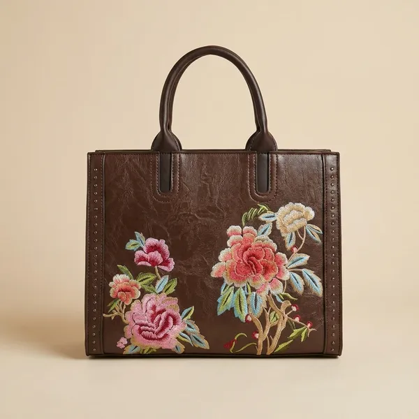 Floral_Embroidered_Brown_Top_Handle_Handbag
