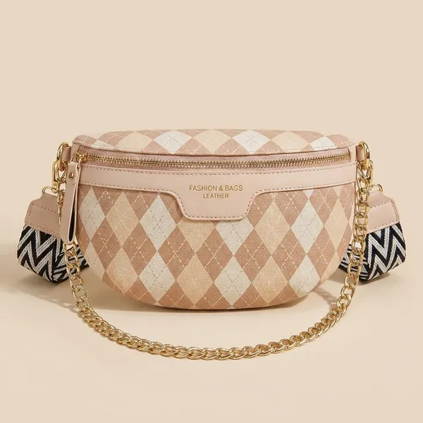 Peach_Argyle_Chain_Waist_Bag