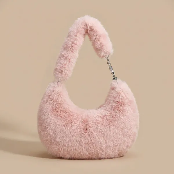 Pink_Faux_Fur_Chain_Handbag