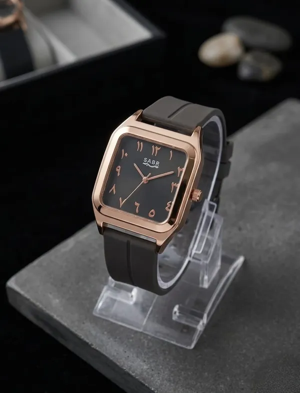 Sabr_Analog_Square_Rose_Gold_Watch_With_Black_Dial_And_Rubber_Strap