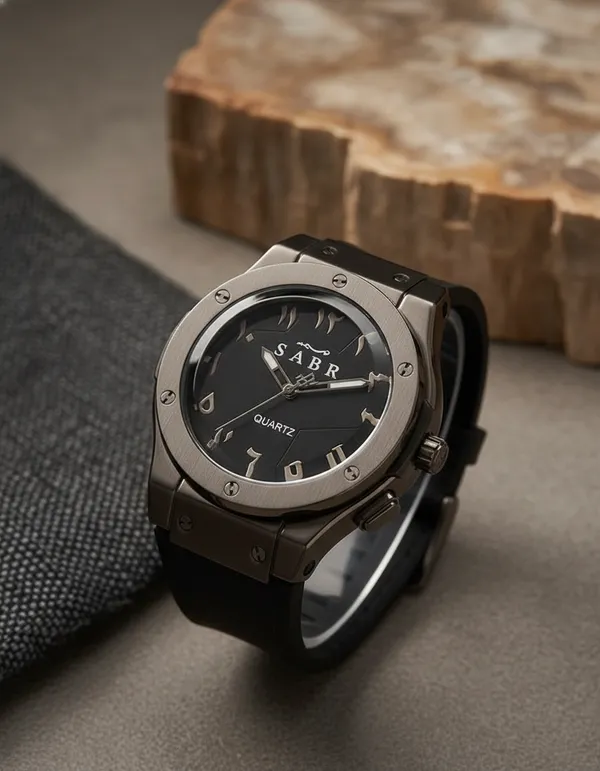 Saber_Quartz_Analog_Wristwatch_With_Metal_Case_And_Black_Strap