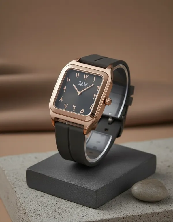 Sabr_Analog_Square_Rose_Gold_Watch_With_Black_Dial_And_Rubber_Strap