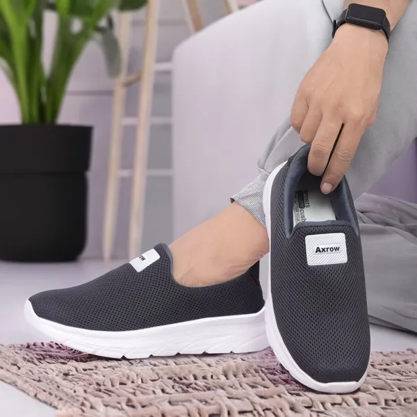 Axrow_Unisex_Black_Mesh_Slip_On_Walking_Shoes