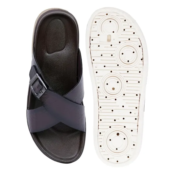 Mens_Black_Leather_Cross_Strap_Buckle_Sandals_With_White_Sole