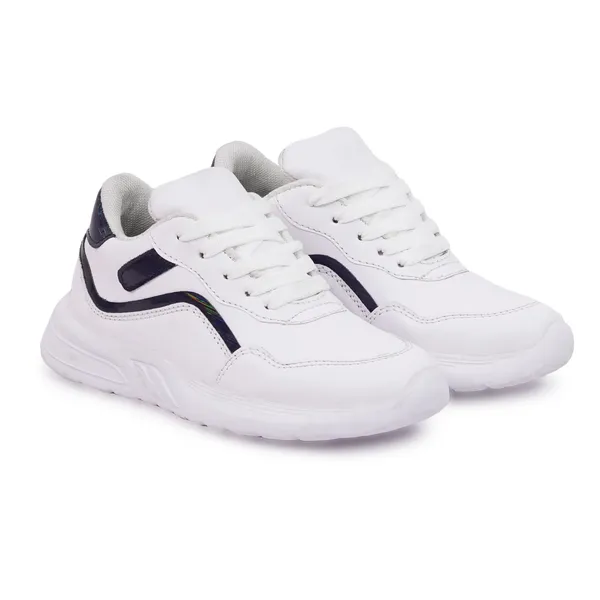 White_Casual_Sports_Shoes_With_Black_Accents_For_Kids