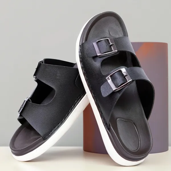 Mens_Comfortable_Dual_Buckle_Slide_Sandals_With_Acupressure_Sole_Black