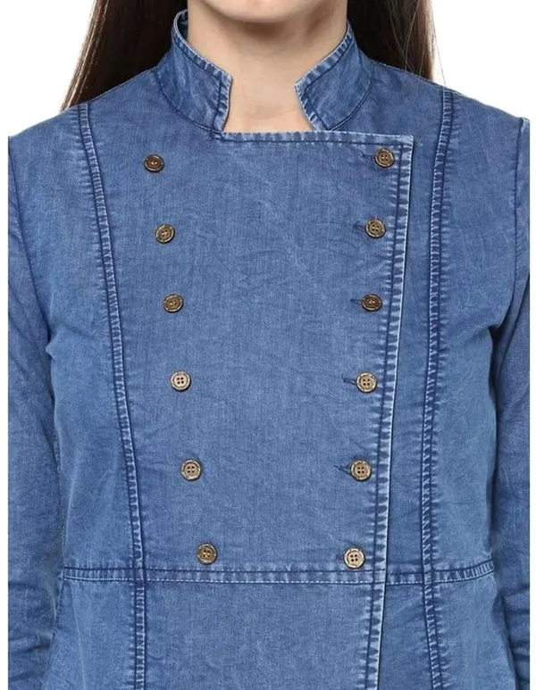 Blue_Denim_Cotton_Blend_3/4Th_Sleeves_Regular_Top_For_Women