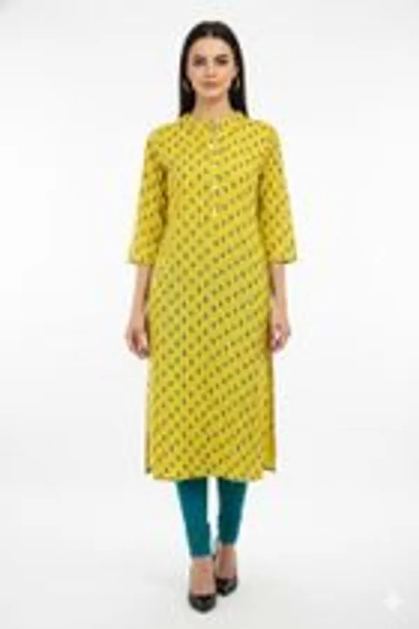 Yellow_And_Green_Cotton_Blend_Kurta_For_Women