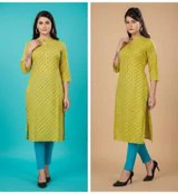 Yellow_And_Green_Cotton_Blend_Kurta_For_Women