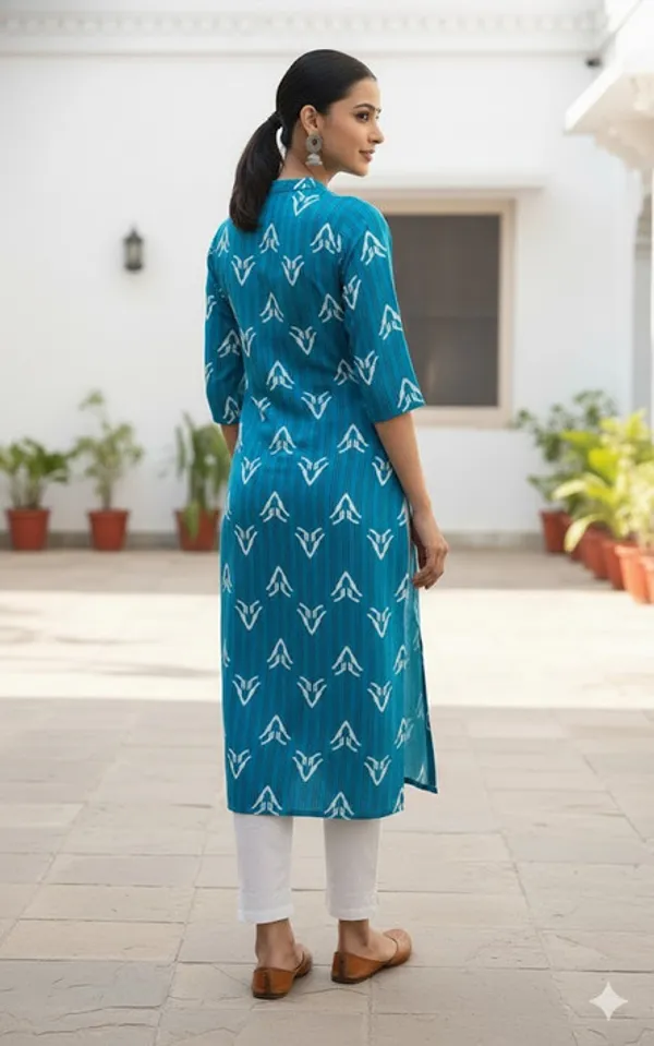 Blue_And_White_Cotton_Blend_Kurta_For_Women