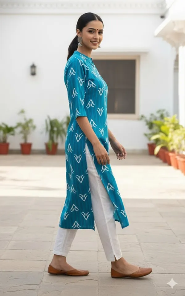 Blue_And_White_Cotton_Blend_Kurta_For_Women