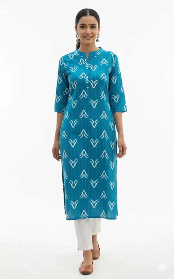 Blue_And_White_Cotton_Blend_Kurta_For_Women