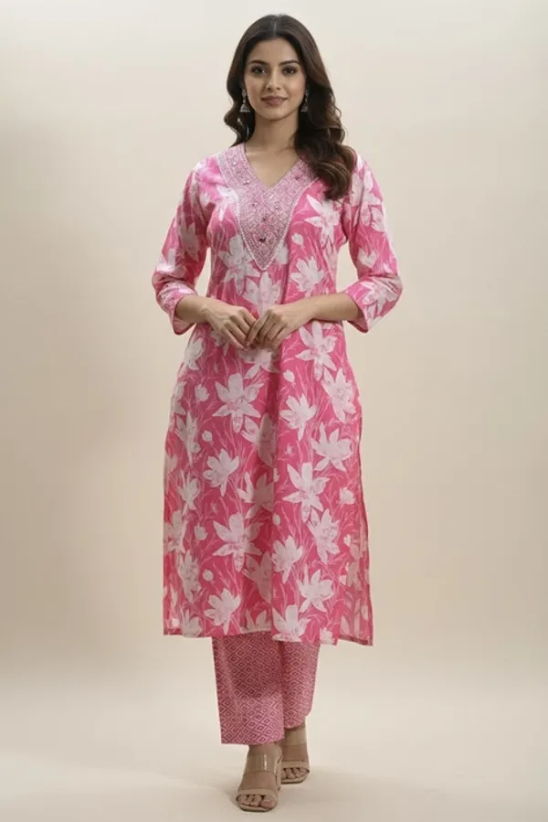 Pink_And_White_Cotton_Blend_Kurta_For_Women