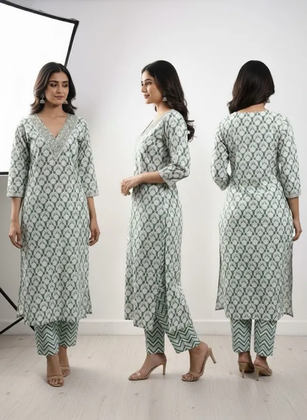 Green_And_White_Cotton_Blend_Kurta_For_Women