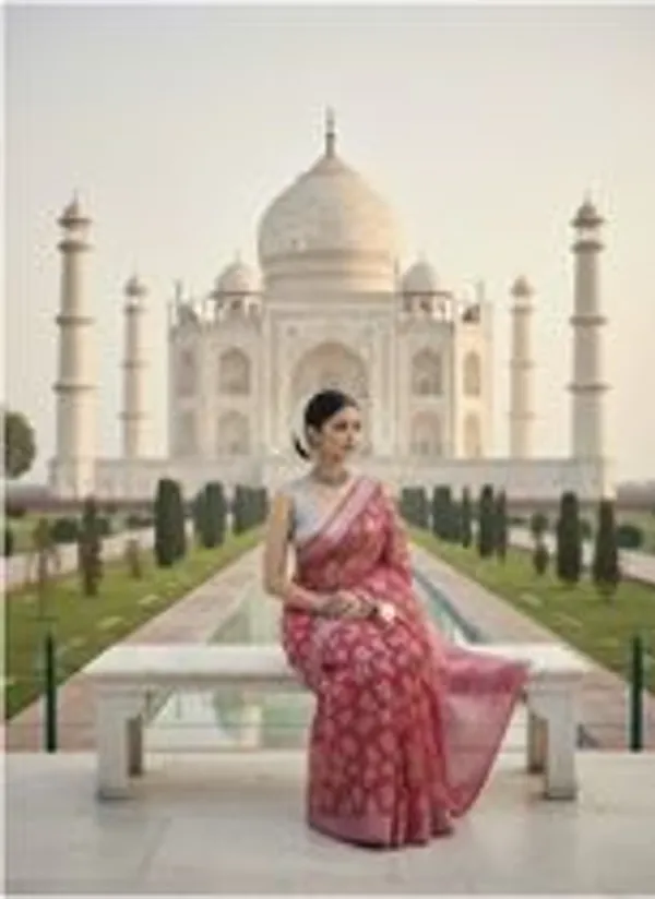 Red_Cotton_Blend_Floral_Print_Banarasi_Saree_For_Women