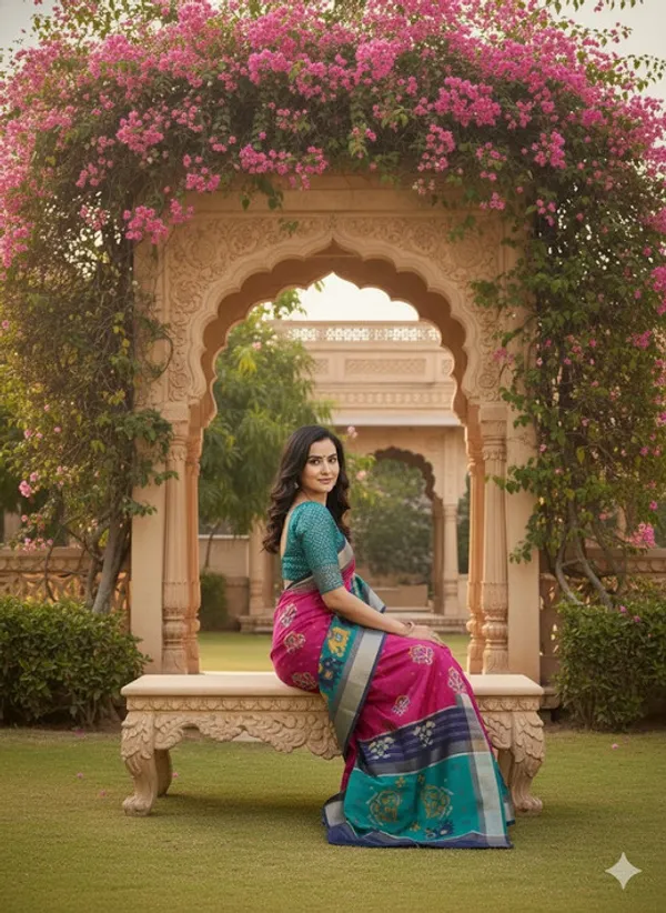 Blue_And_Rani_Pink_Cotton_Blend_Saree_For_Women