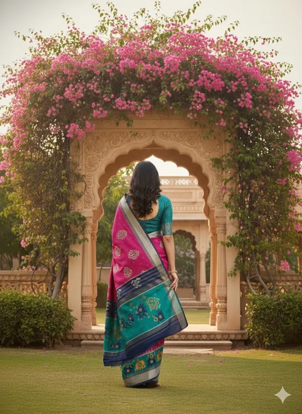 Blue_And_Rani_Pink_Cotton_Blend_Saree_For_Women