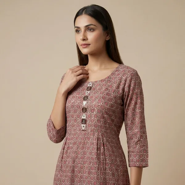 Pink_And_White_Cotton_Blend_Kurti_For_Women
