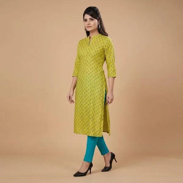 Yellow_And_Green_Cotton_Blend_Kurta_For_Women