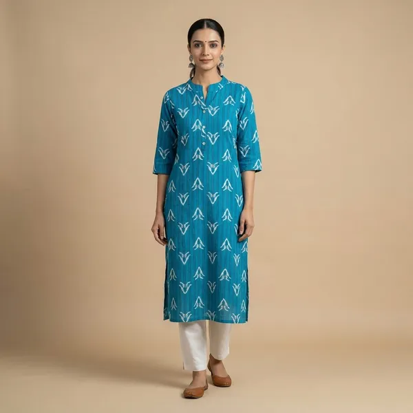 Blue_And_White_Cotton_Blend_Kurta_For_Women