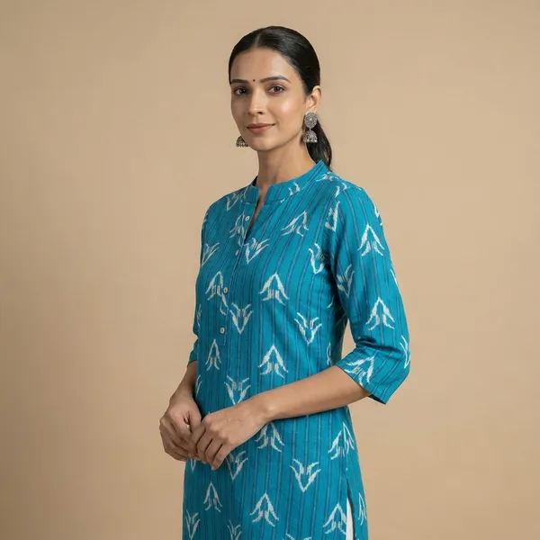 Blue_And_White_Cotton_Blend_Kurta_For_Women
