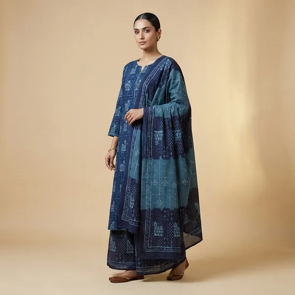 Blue_Pure_Cotton_Geometric_Printed_Kurta_For_Women