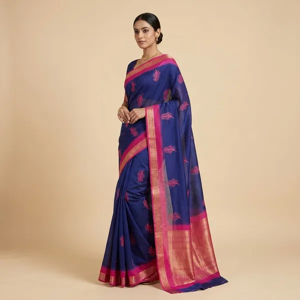 Blue_Jute_Silk_Embroidered_Floral_Print_Saree_For_Women