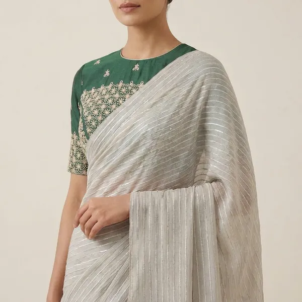 White_And_Green_Georgette_Saree_For_Women