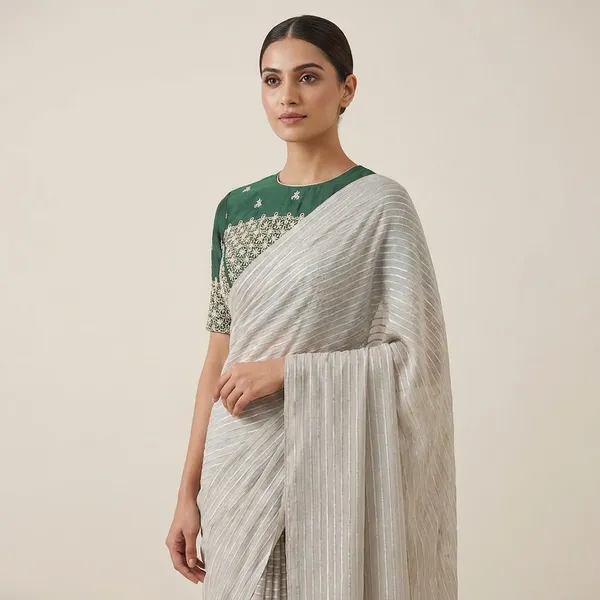 White_And_Green_Georgette_Saree_For_Women