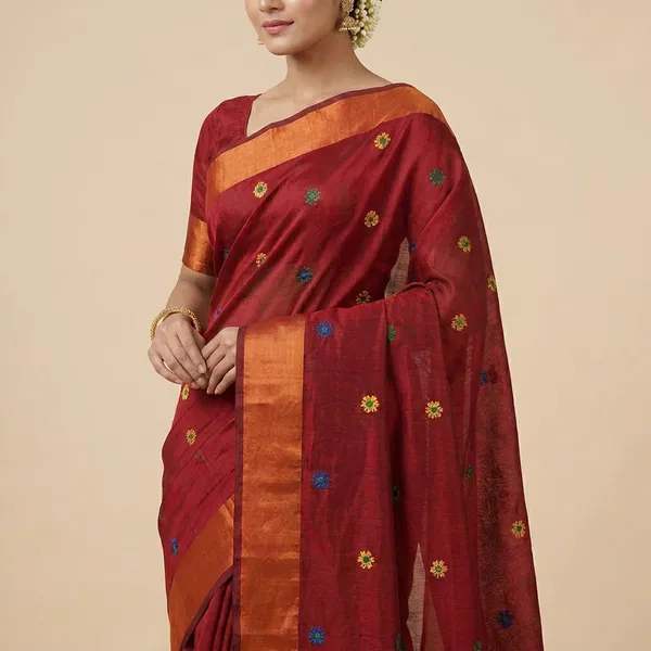 Red_Jutesilk_Jute_Silk_Embroidered_Floral_Print_Saree_For_Women