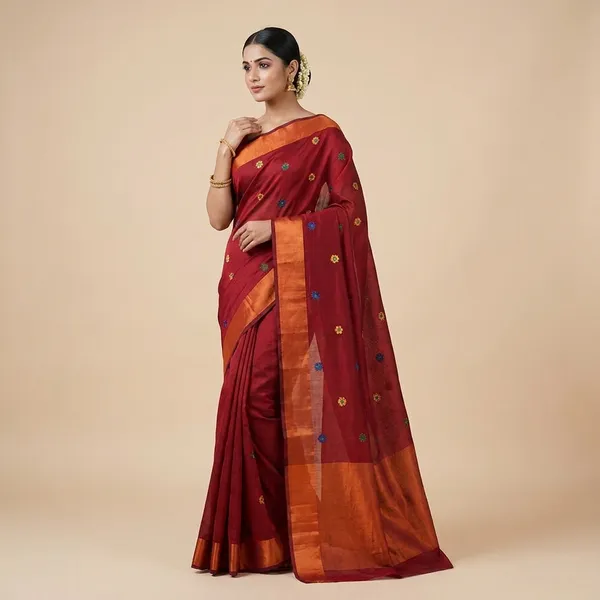 Red_Jutesilk_Jute_Silk_Embroidered_Floral_Print_Saree_For_Women
